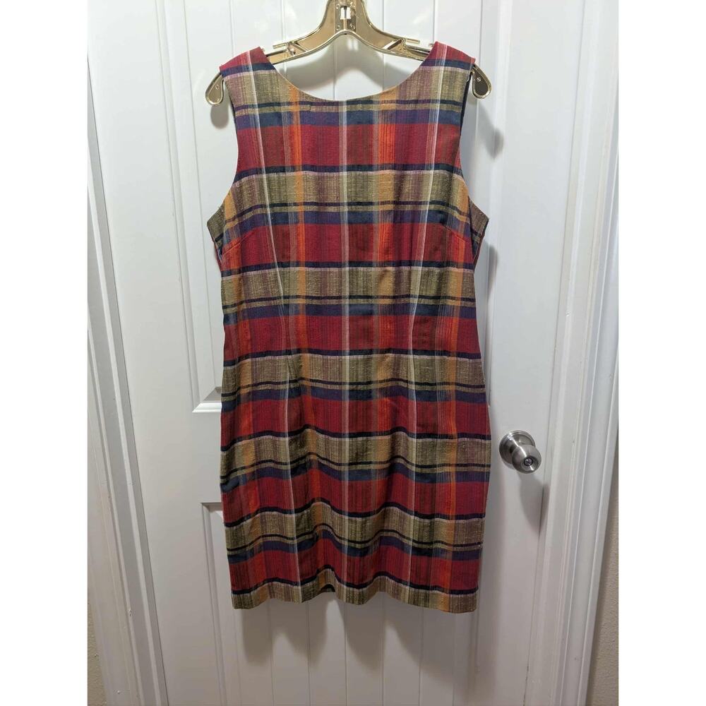 Vintage Red Plaid 90'S Sheath Dress John Roberts Lined Size 14 Spring Summer